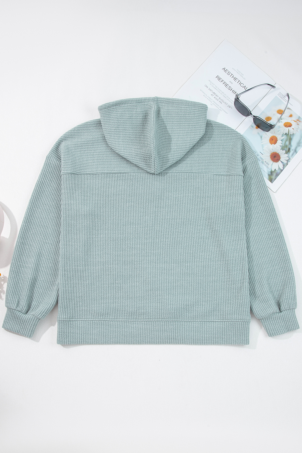 Clearly Aqua Ribbed Drop Shoulder Knit Hoodie - Image 4