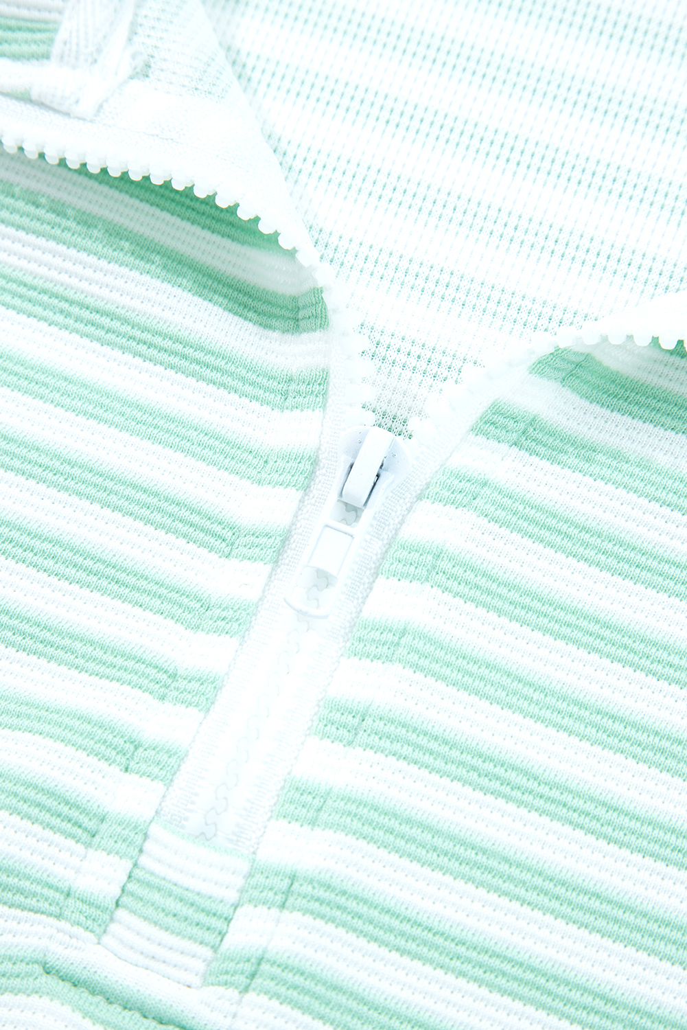 Green Stripe Quarter Zip Collar Pullover Long Sleeve Top - Image 8