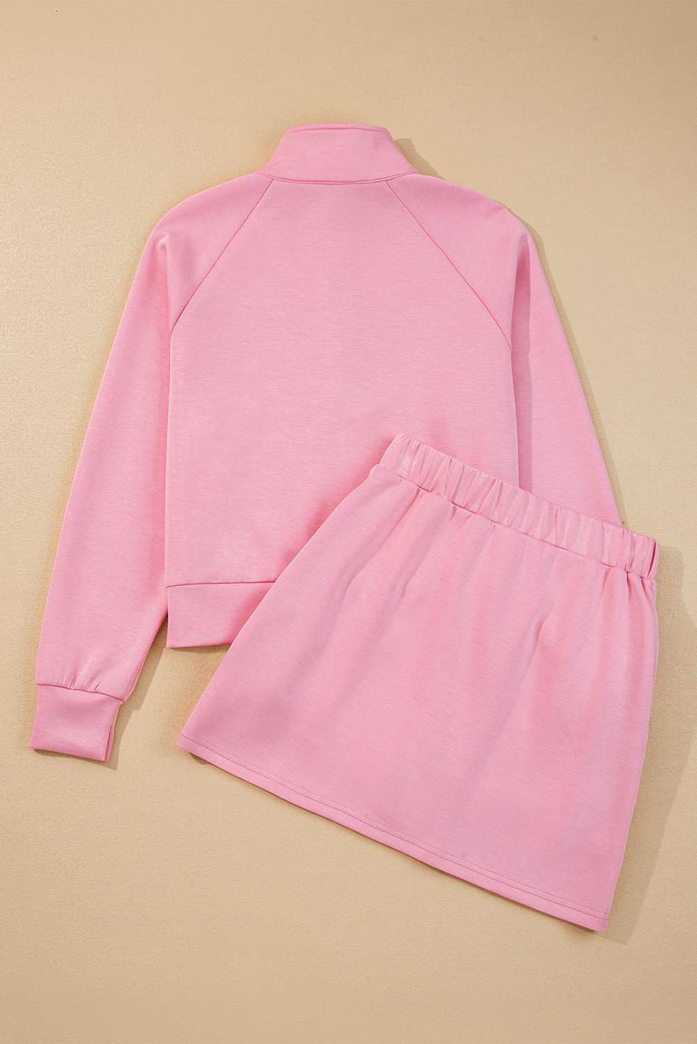 Pink Half Zip Sporty Pullover Mini Skirt 2pcs Outfit - Image 7