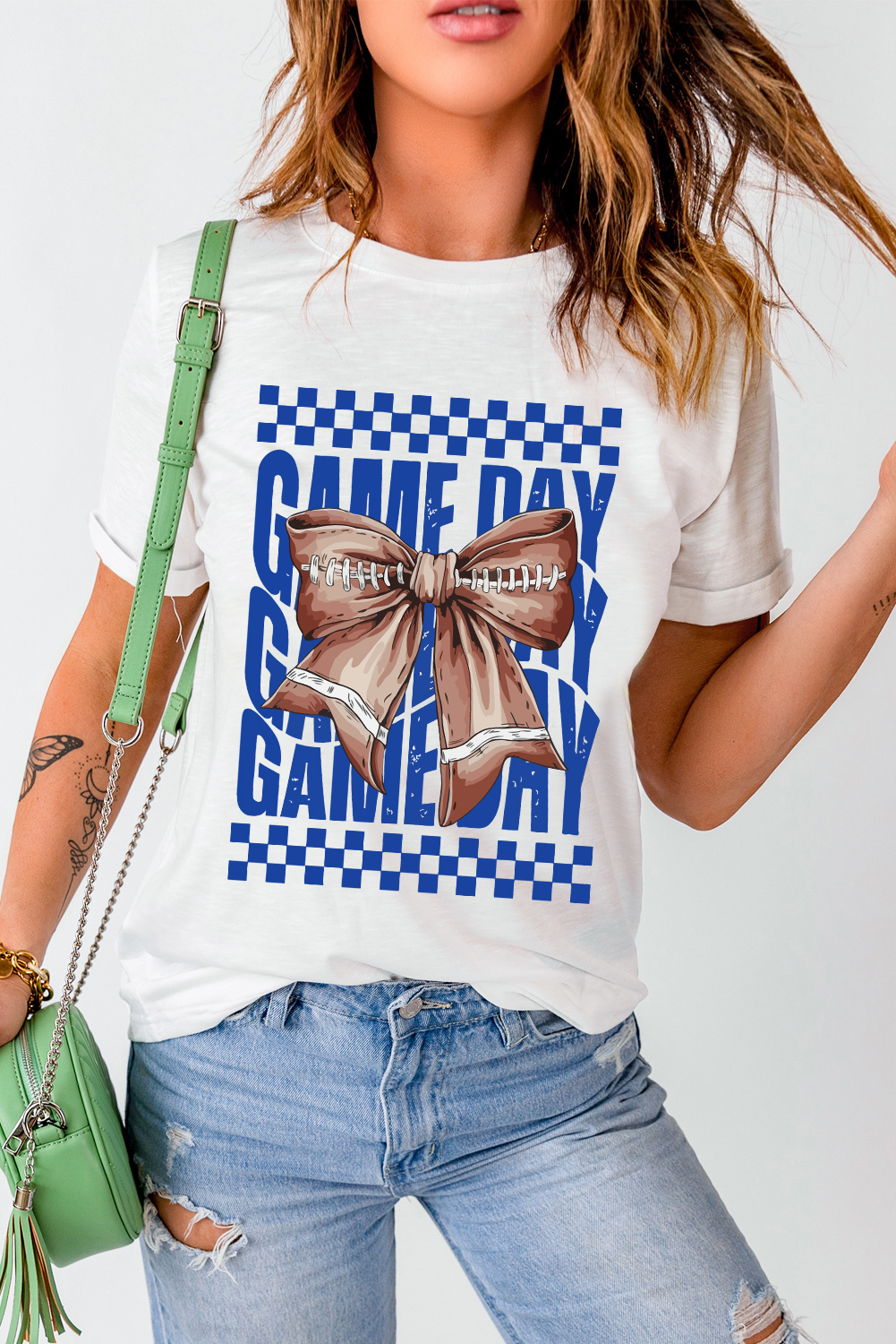 White Rugby Bowknot GAME DAY Graphic Tee - Image 6
