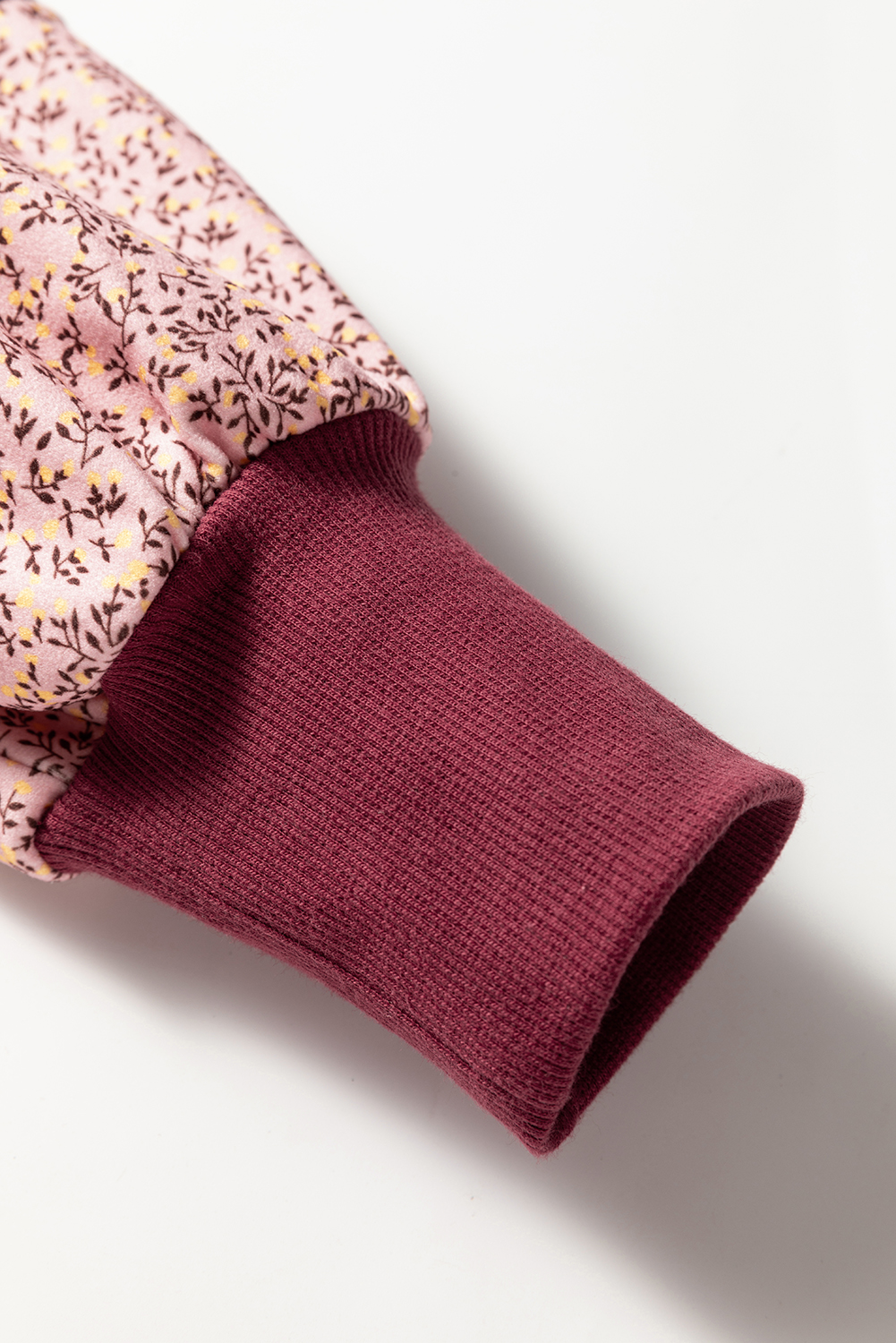 Red Sandalwood Plaid Colorblock Patchwork Sleeve Raw Seam Sweatshirt - Image 4