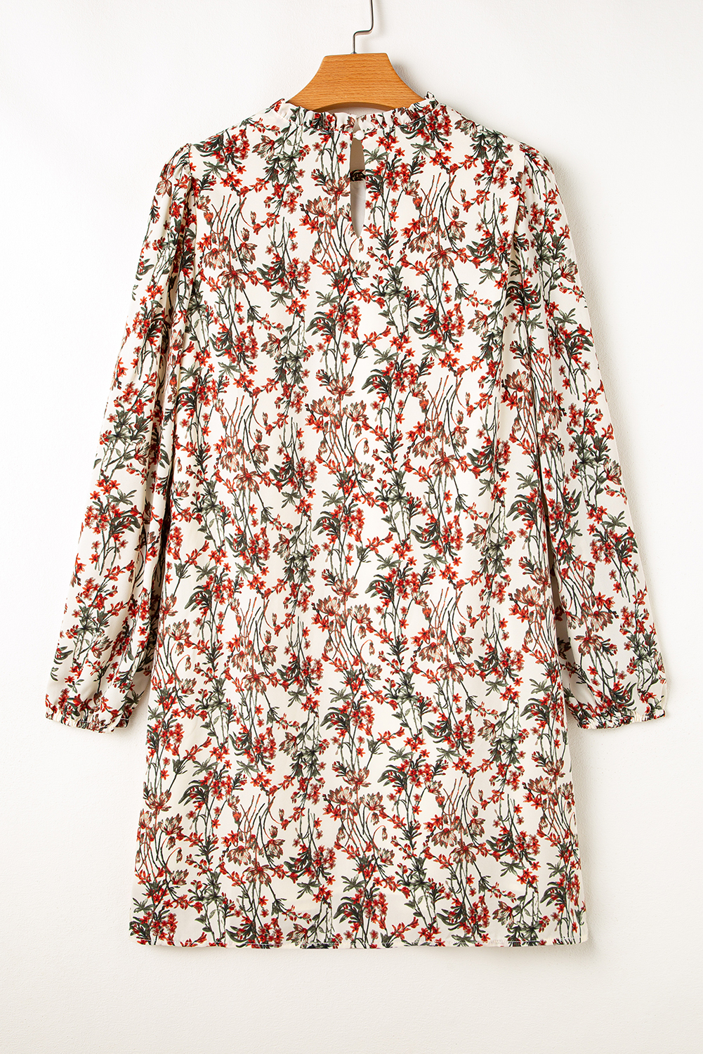 White Floral Printed Long Sleeve Mini Dress - Image 8