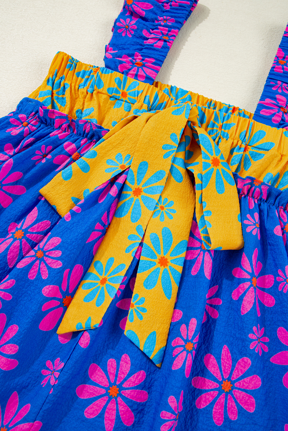 Blue Floral Colorblock Flutter Straps Flowy Tank Top - Image 6