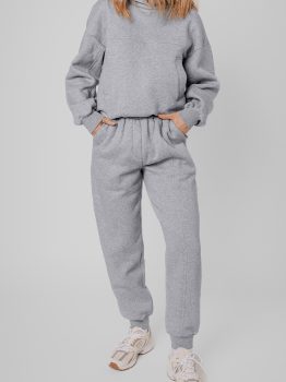 Gray Solid Exposed Seams Hoodie and Joggers Activewear Set