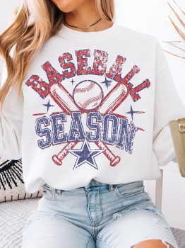 White BASEBALL SEASON Vintage Print Graphic Sweatshirt
