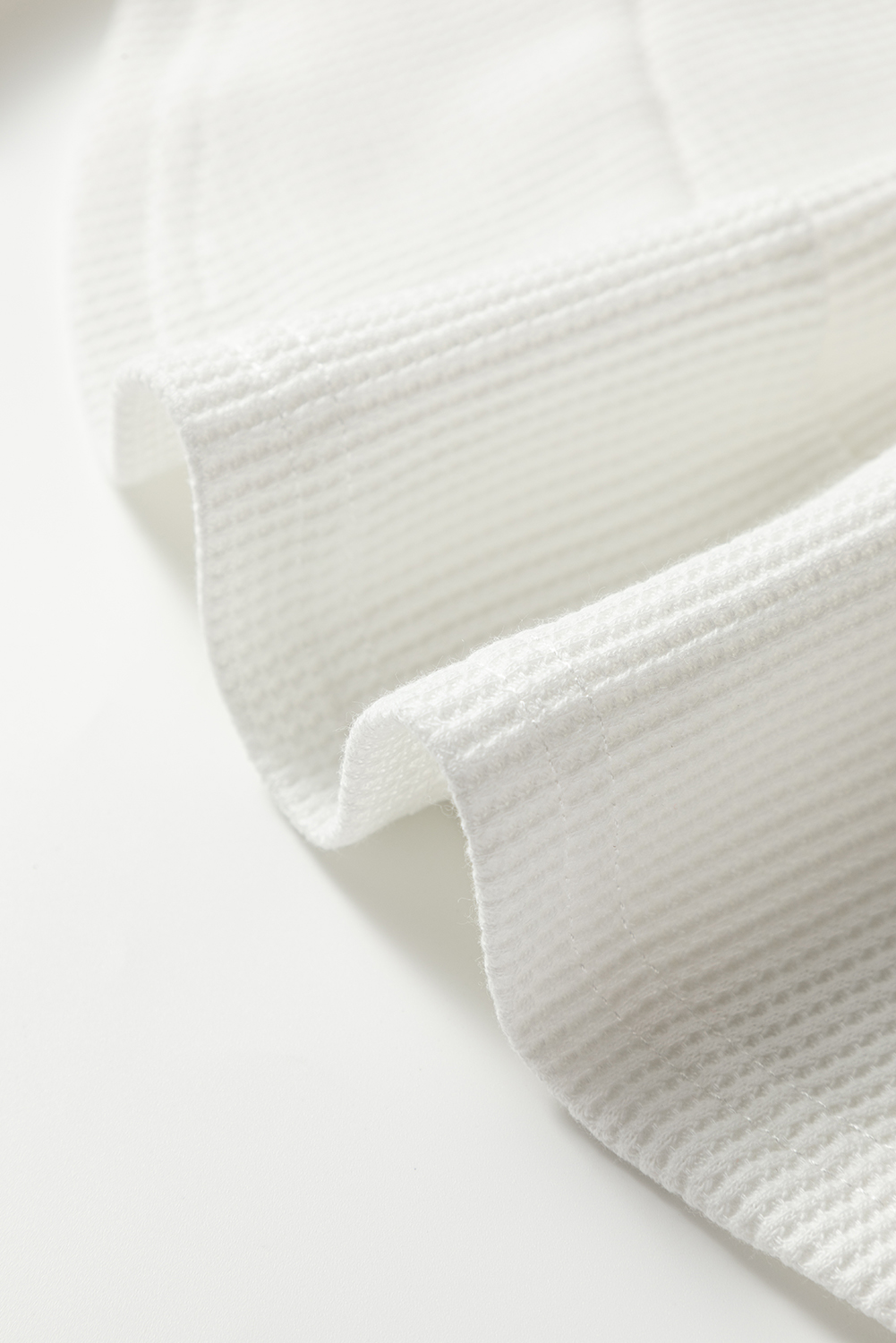 White Rounded Hem Waffle Long Sleeve Top - Image 7