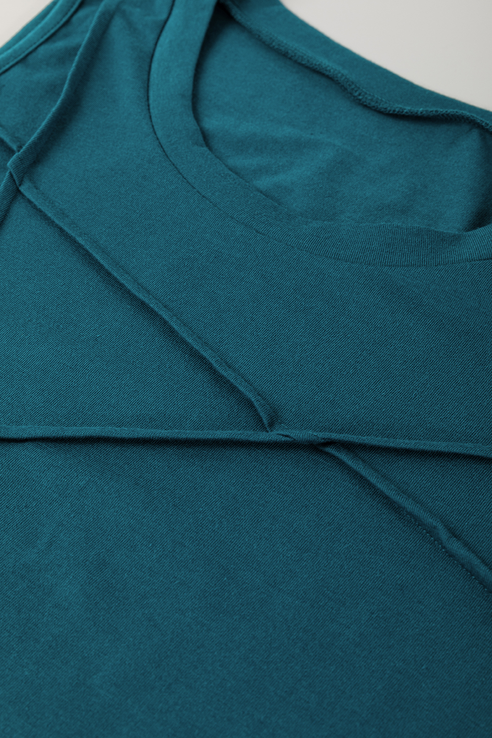 Blue Sapphire Solid Color Stitching Detail Round Neck Tank Top - Image 8
