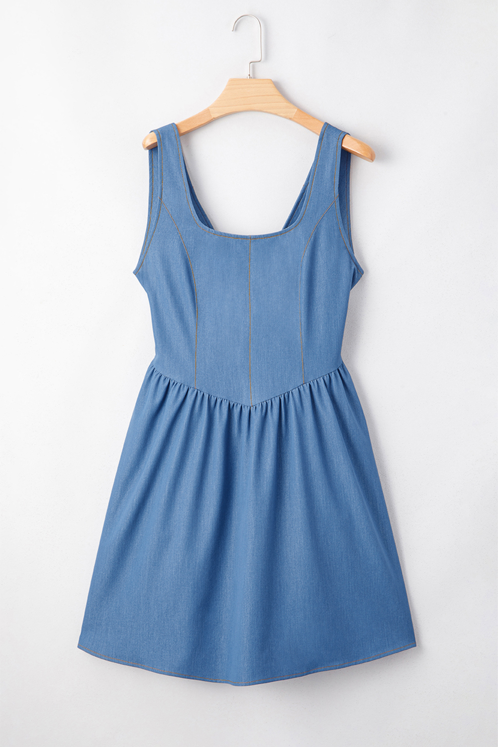 Myosotis Square Neck Pleated Waist V Cut Backless Tied Fit and Flare Dress - Image 4
