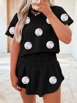 Black Baseball Print Skort Set