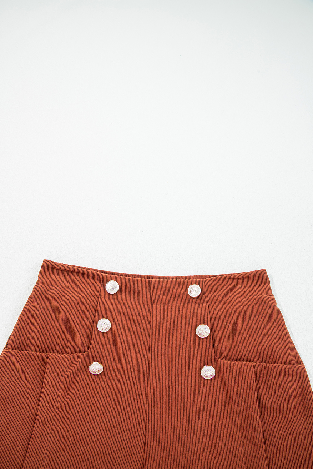 Clay Button Decor Scalloped Edge High Waist Corduroy Shorts - Image 5