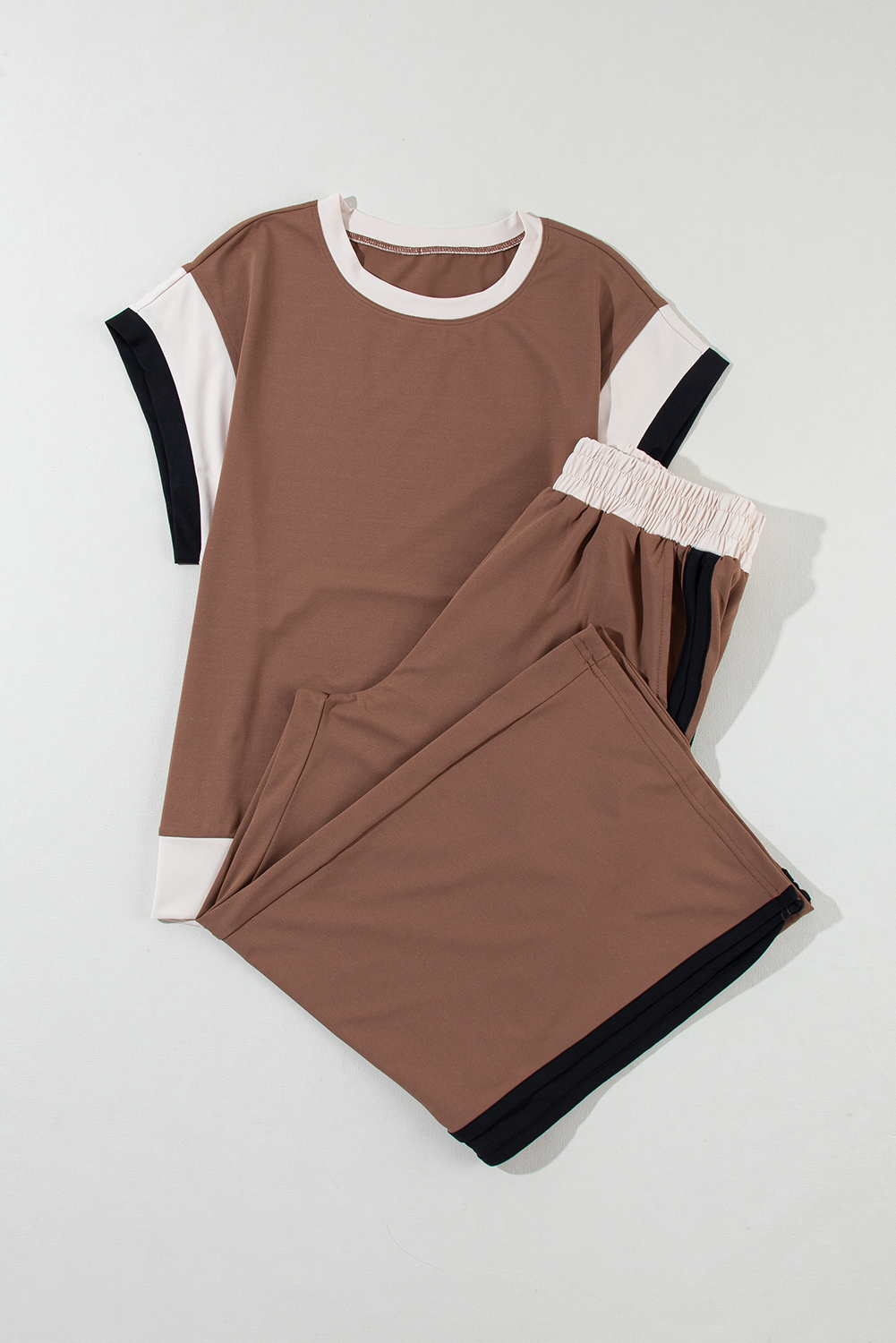 Chestnut Color Block Detail Casual Two-piece Outfit - Image 7