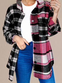 Black Plaid Colorblock Loose Shacket