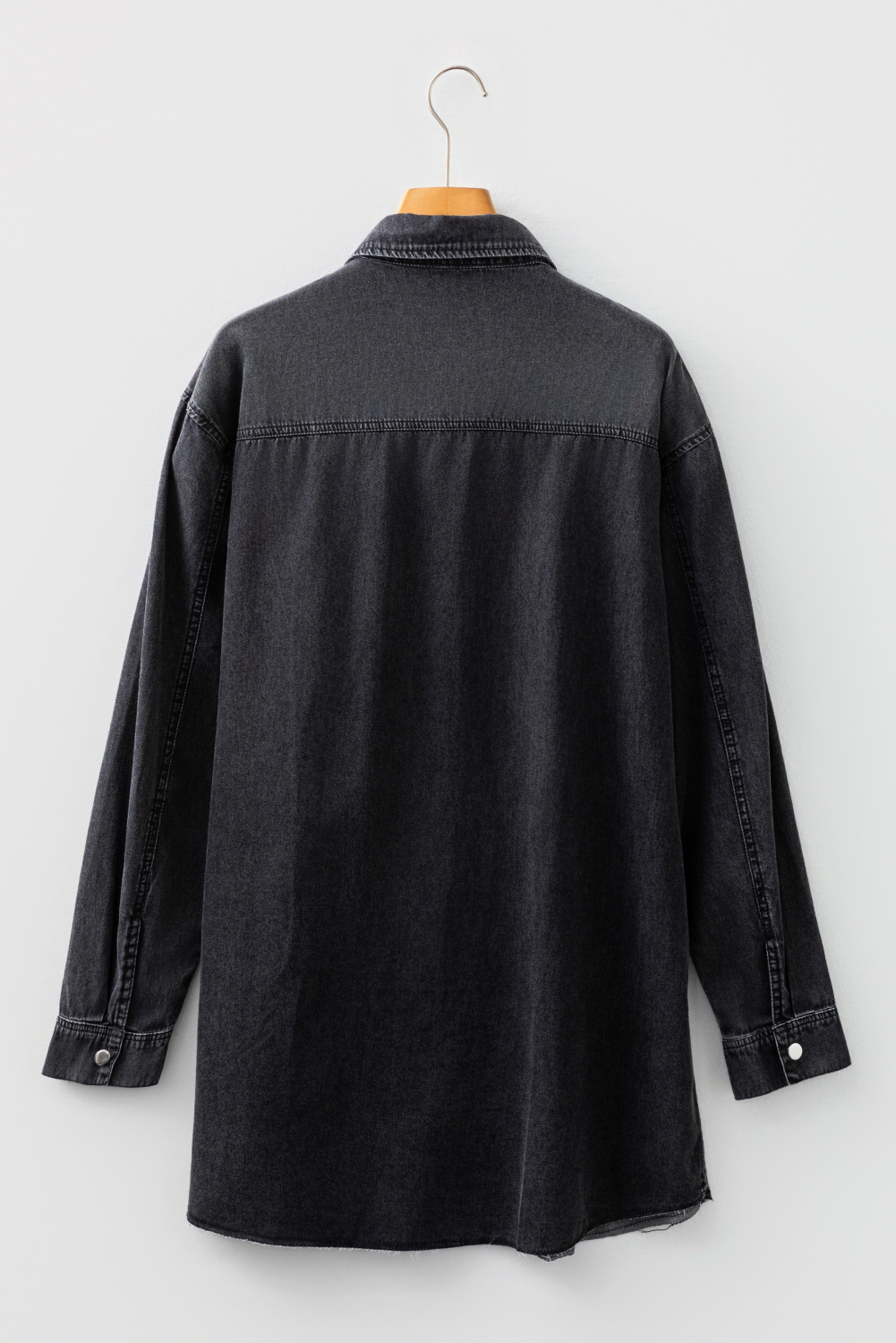 Medium Grey Beau Chest Pocket Raw Hem Denim Loose Shirt Dress - Image 8