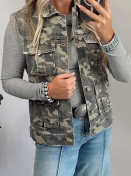 Green Camo Cargo Denim Vest