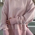 Purple Stripe Thumbhole Side Slits Drop Shoulder Loose Fit Hoodie