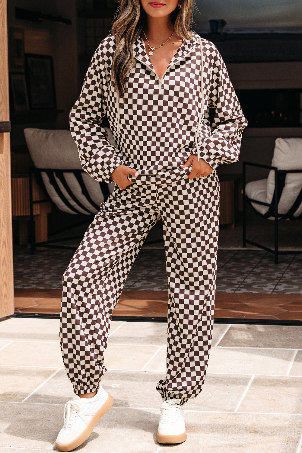 Black Athleisure Checkered 2pcs Pants Set - Image 7