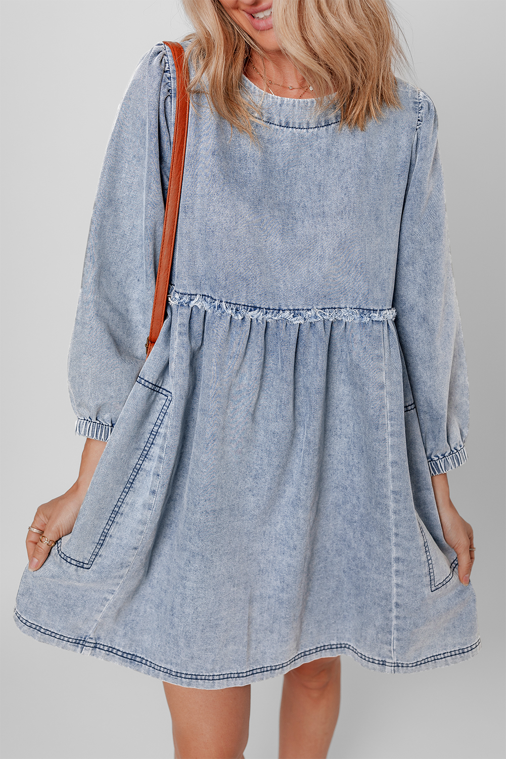 Beau Blue Light Wash High Waist Loose Fit Denim Mini Dress - Image 6