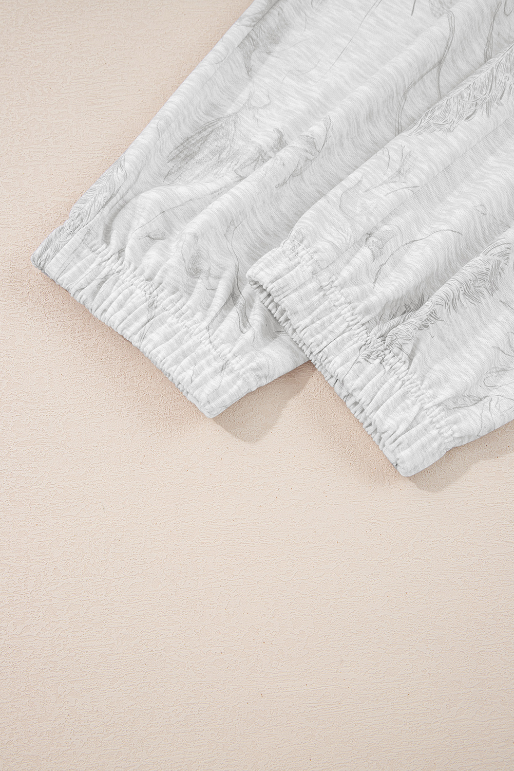 Light Grey Abstract Print Loose Drop Sleeve Hoodie Elastic Waistband 2pcs Pant Set - Image 7