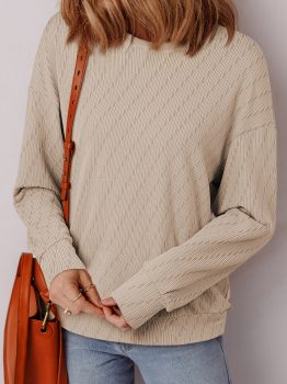 Straw Yellow Solid Color Textured Long Sleeve Top