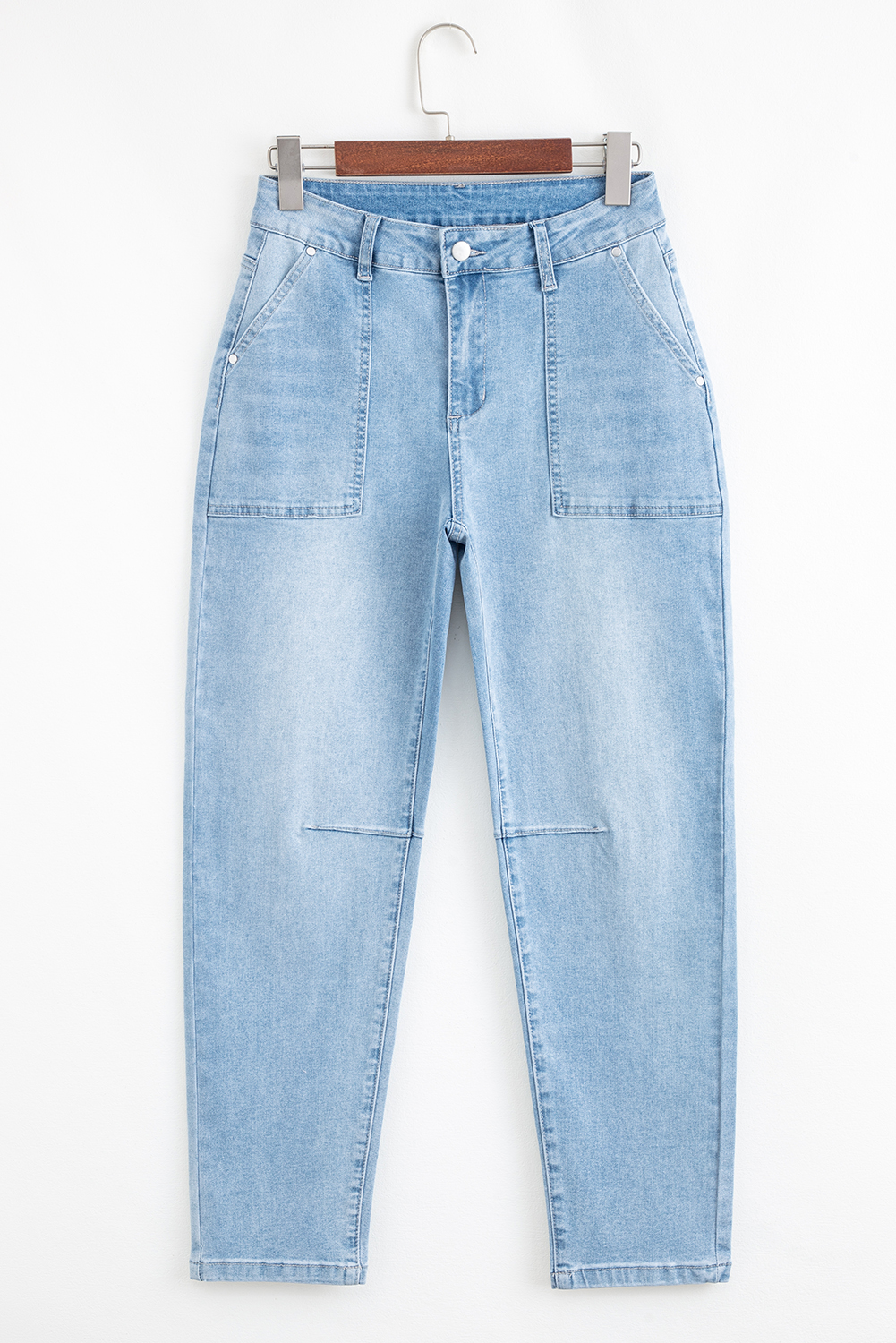 Beau Blue High Rise Barrel Relaxed Patch Pocket Jeans - Image 4