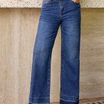 Navy Blue Raw Hem Unique Cuffs Straight High Rise Loose Jeans