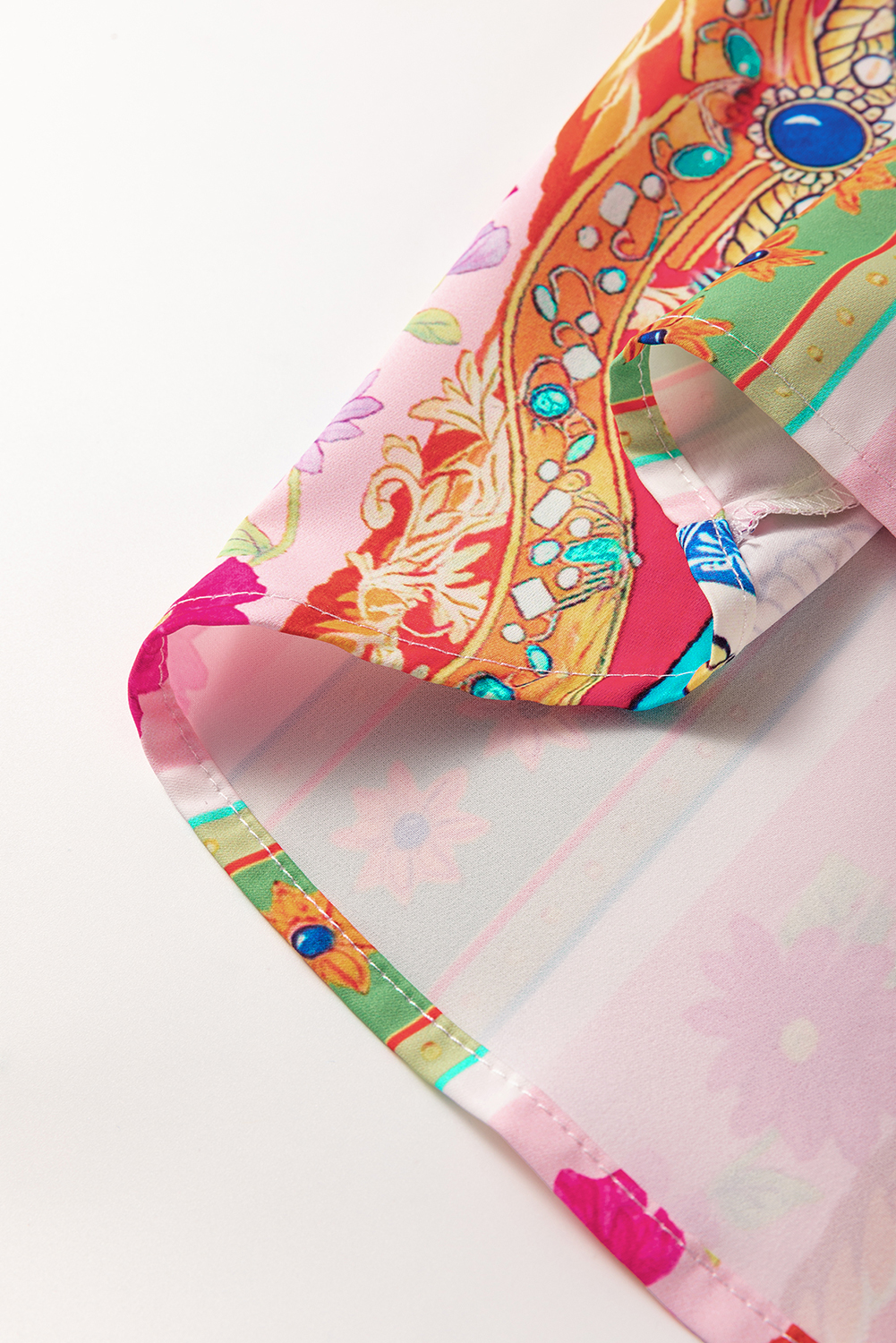 Multicolour Boho Floral Print Buttoned Long Sleeve Shirt Dress - Image 7