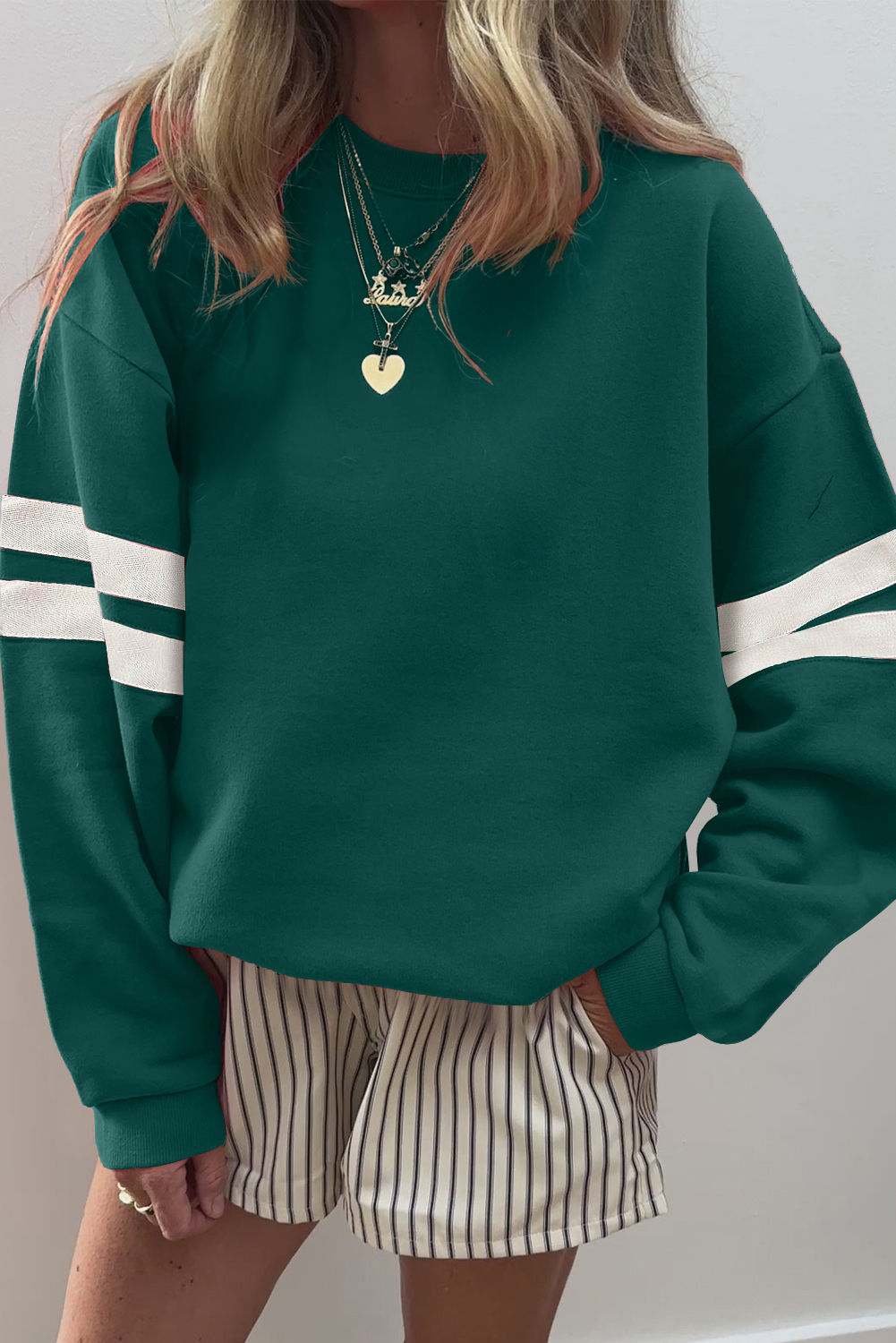 Evergreen Varsity Striped Detail Drop Shoulder Oversized Sweatshirt - Image 7