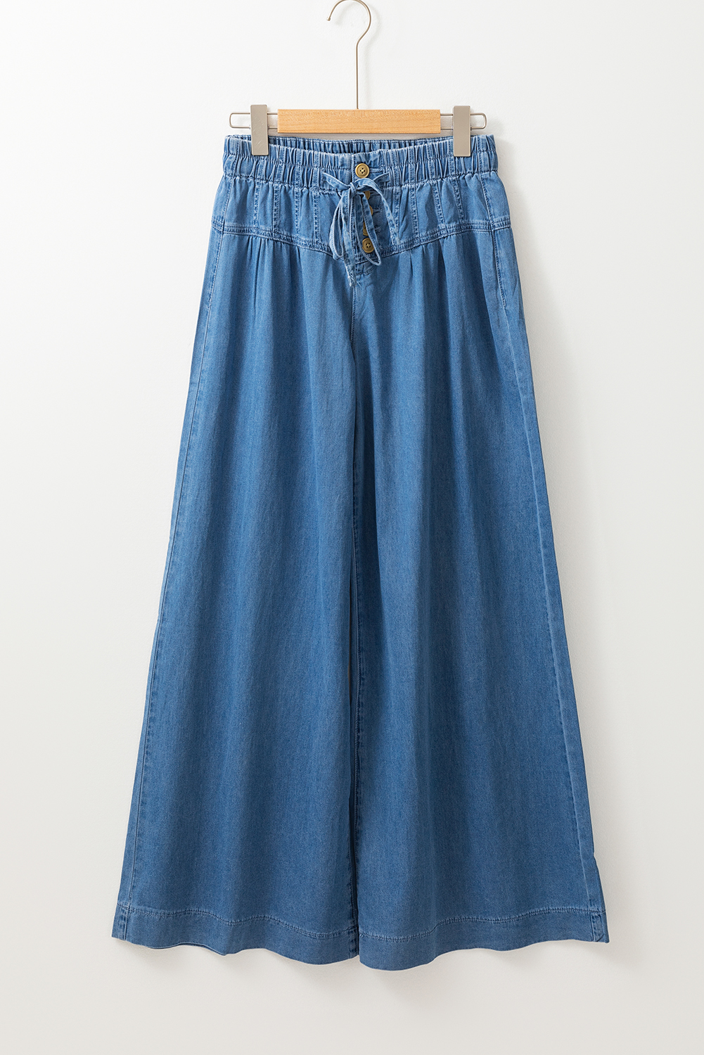 Dusk Blue Mineral Wash Button Fly Waist Wide Leg Jeans - Image 3