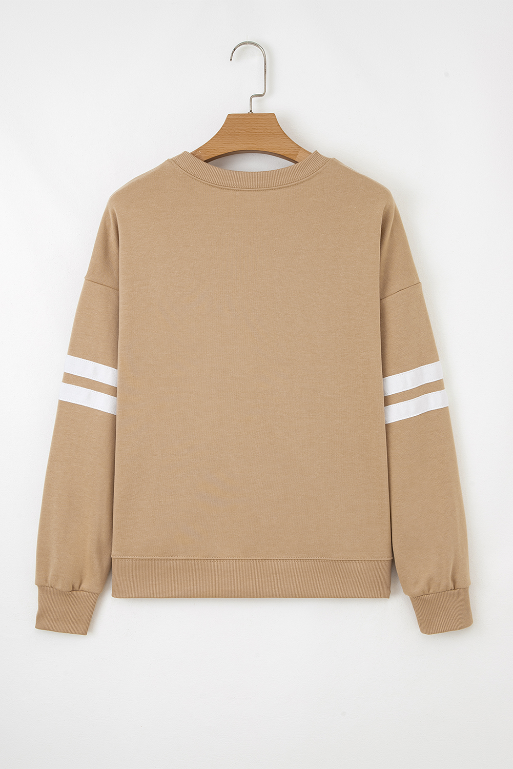 Light French Beige Varsity Striped Detail Drop Shoulder Oversized Sweatshirt - Image 3
