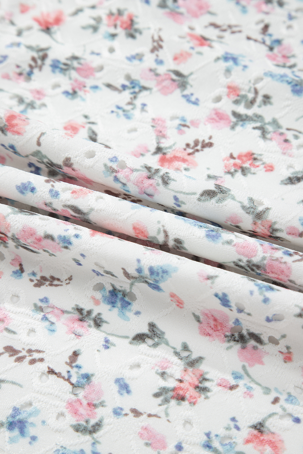 White Floral Print Textured Square Neck Slim Fit Long Sleeve Top - Image 5