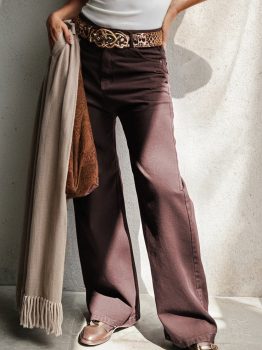 Coffee Loose Straight High Waist Solid Color Jeans