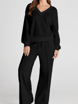 Black V Neck Cropped Seamed High Waist Sports Wear