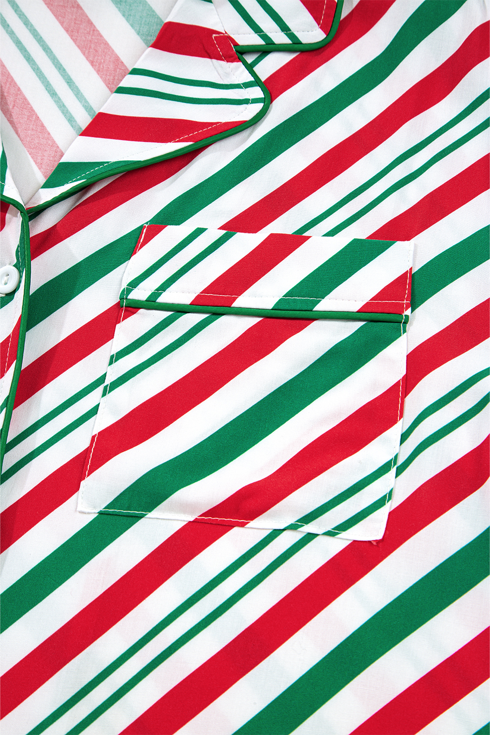 Green Stripe Contrast Velvet Ribbon Knot Christmas 2pcs Pajama Set - Image 6