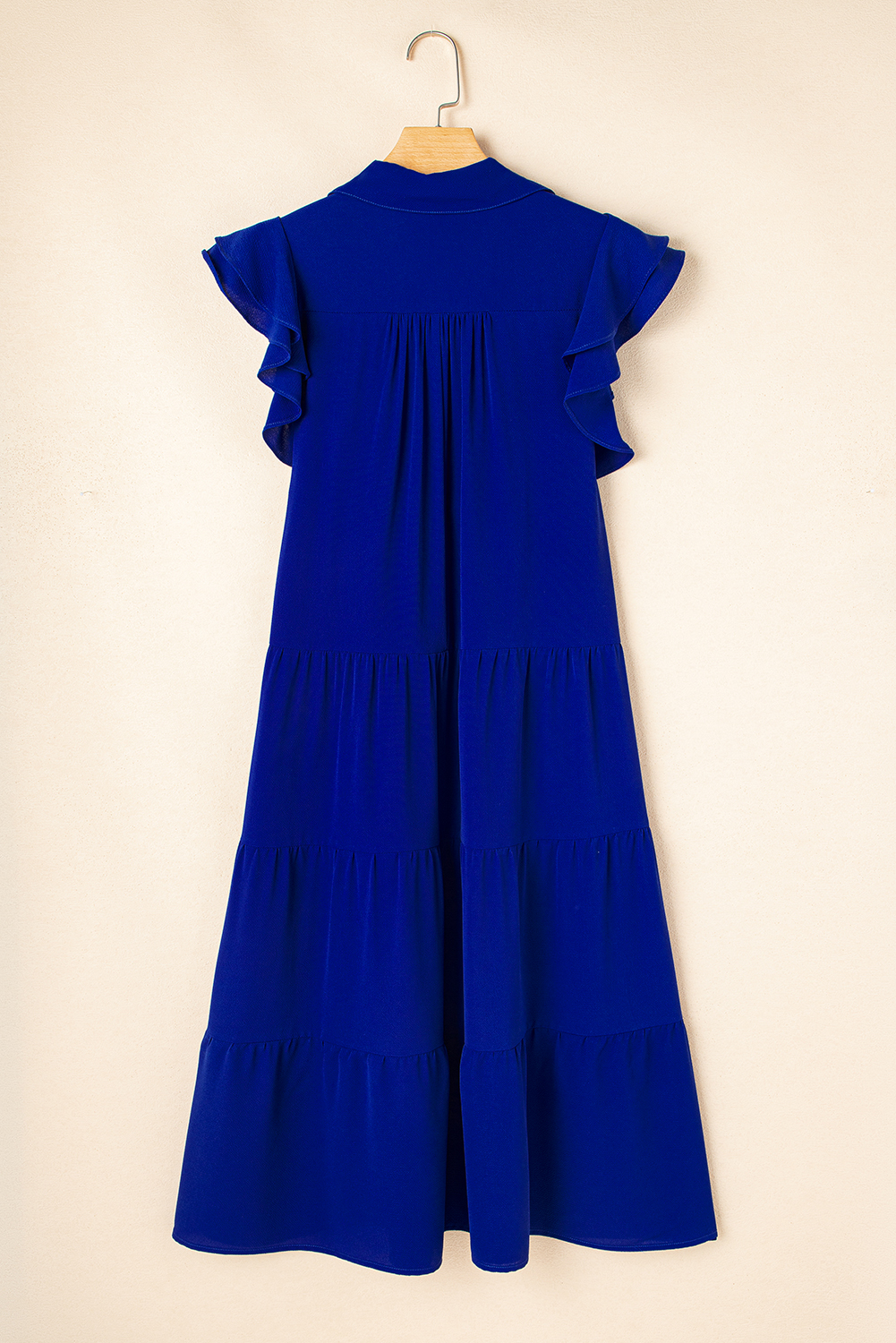 Bluing Ruffled Short Sleeve Collared V Neck Tiered Midi Dress - Image 8