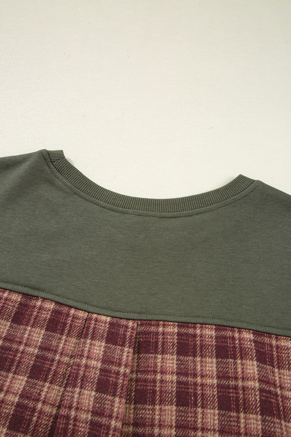 Moss Green Vintage Plaid Patchwork Drop Shoulder Sweatshirt - Image 6