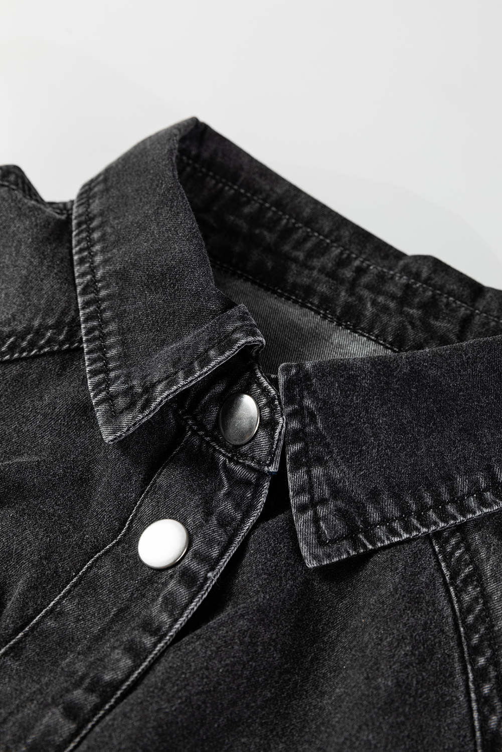 Medium Grey Beau Chest Pocket Raw Hem Denim Loose Shirt Dress - Image 12