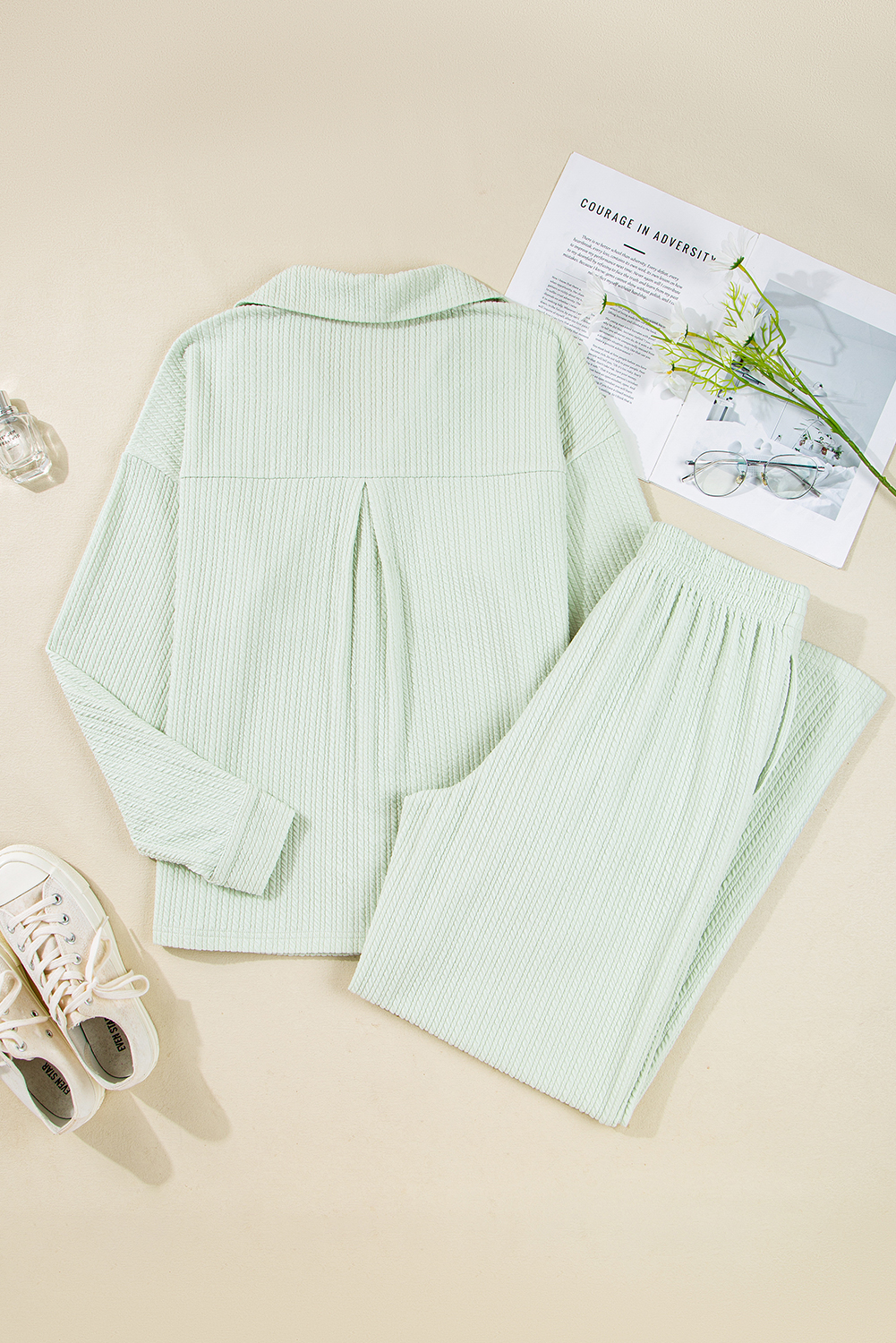 Clearly Aqua Textured Patched Chest Pocket Shirt and Pants Set - Image 6