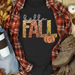 Black Hello Fall Letter Pumpkin Printed Thanksgiving T Shirt