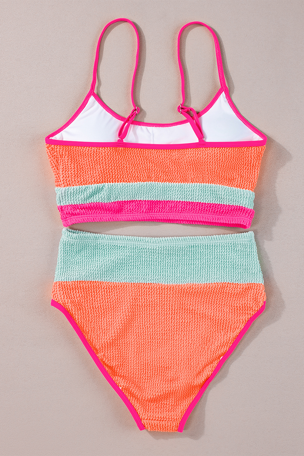 Grapefruit Orange Color Block High Waisted Sexy Bikini Set - Image 7