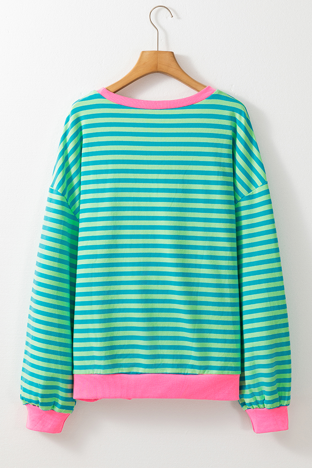 Sky Blue Stripe Oversized Contrast Trim Pullover Sweatshirt - Image 8