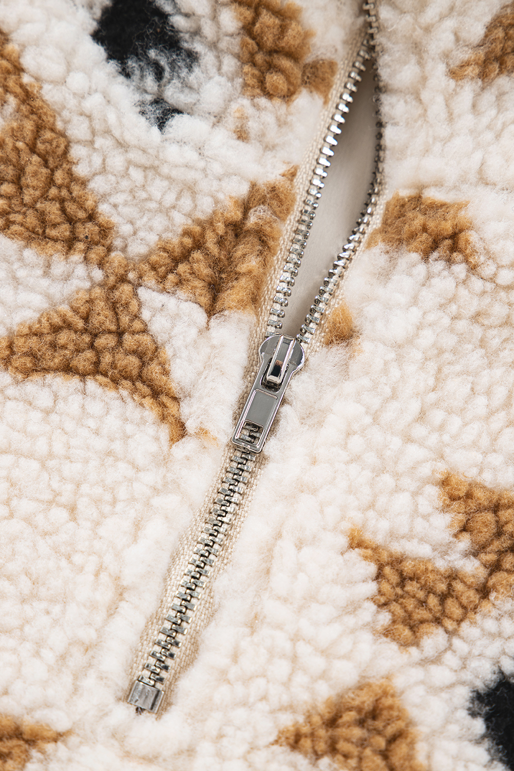 Khaki Aztec Print Sherpa Quarter Zip Collar Sweatshirt - Image 4