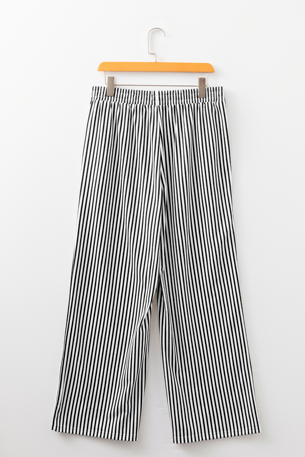 Black Stripe Elastic High Waist Pocketed Loose Pants - Image 3