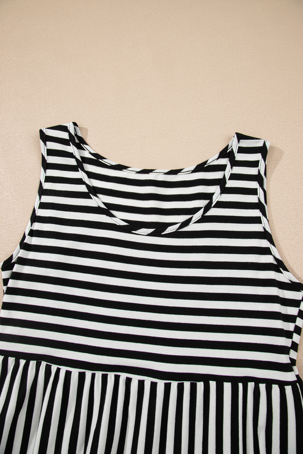 Black Stripe U Neck Sleeveless Loose Fit Mini Dress - Image 6