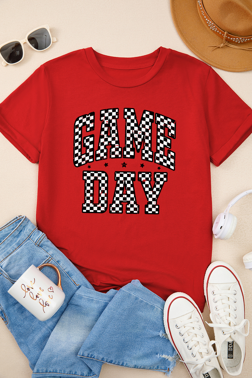 Red Checkered Game Day Graphic T Shirt - Image 2