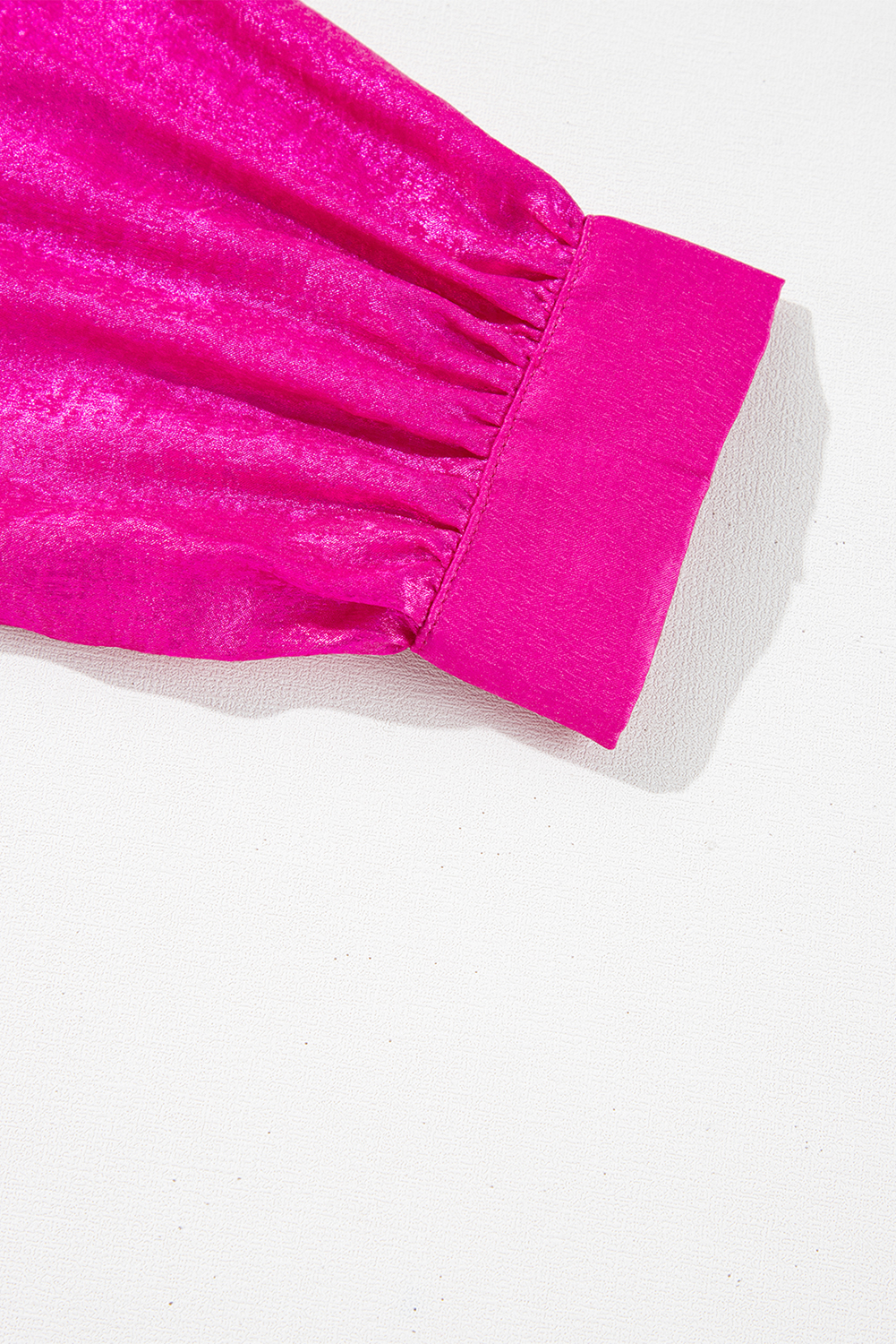 Rose Red Metallic Frilled V Neck Puff Sleeve Babydoll Blouse - Image 8