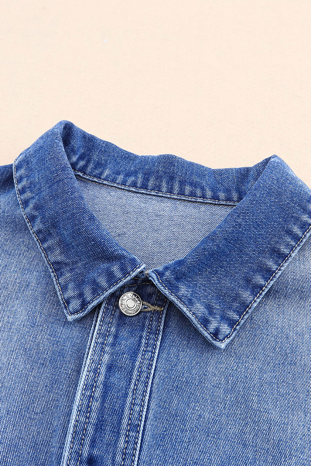 Blue Chest Pockets Drop Shoulder Loose Denim Jacket - Image 8
