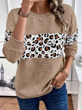 Parchment Leopard Quilted Patchwork Crew Neck Sweatshirt