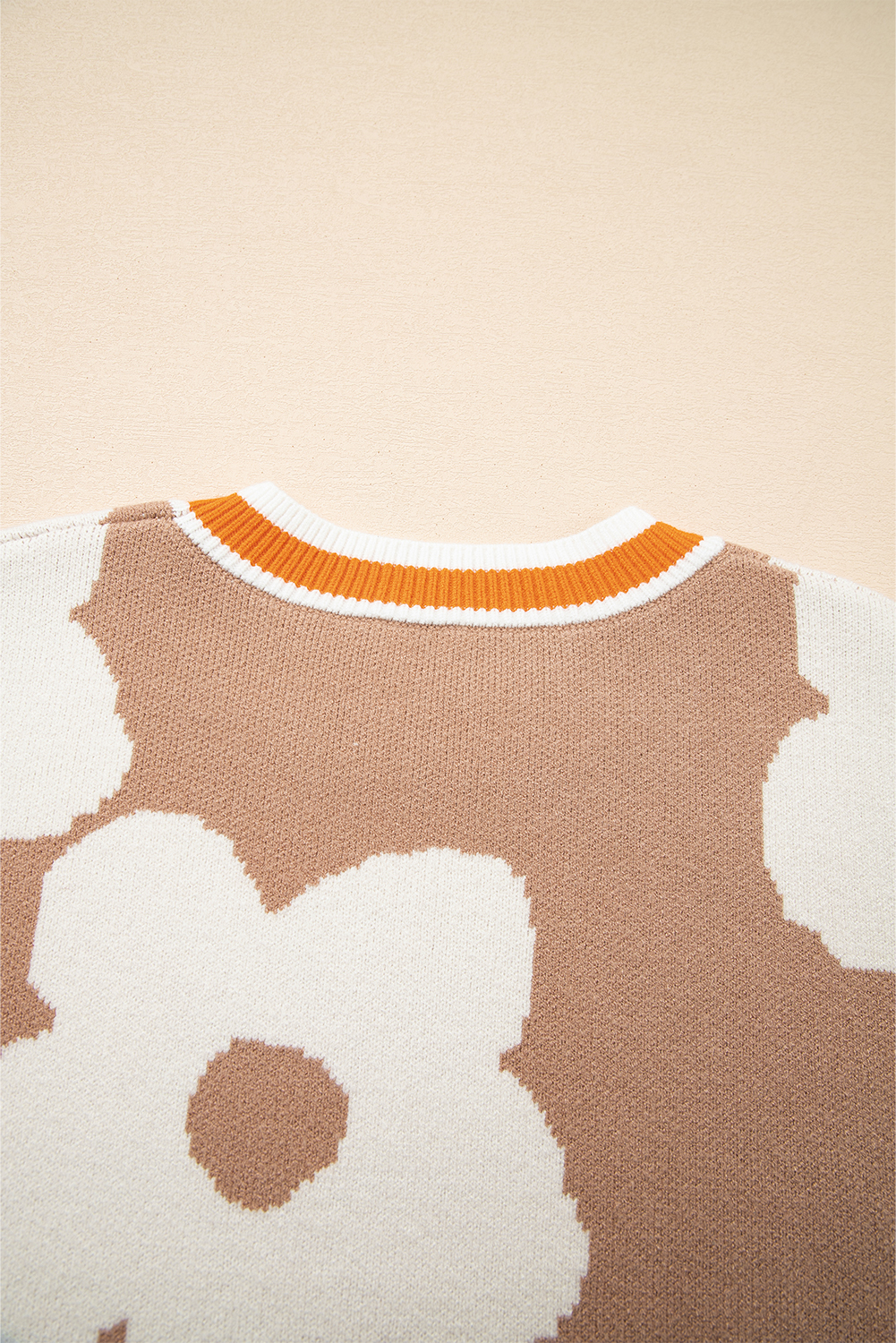 Smoke Gray Big Flower Pattern Contrast Striped Baggy Sweater - Image 8