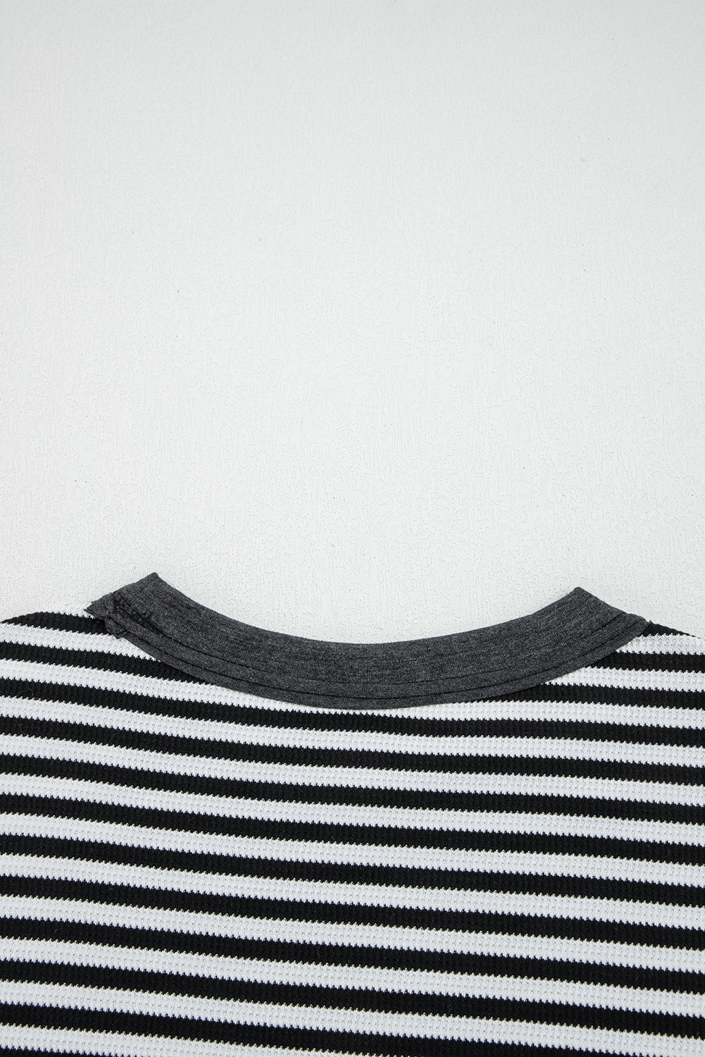 Black Stripe Thermal Knit Drop Shoulder Casual Top - Image 8