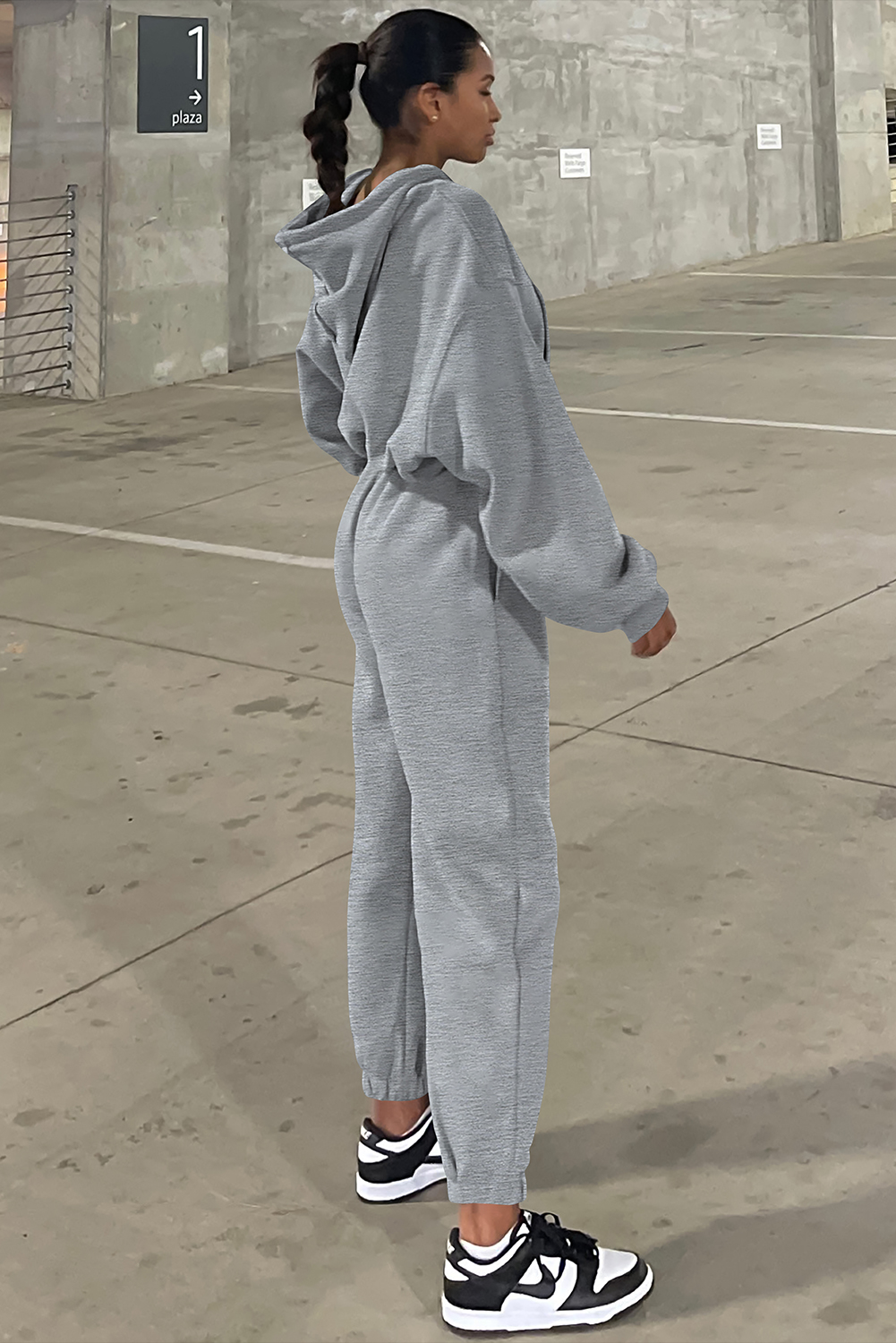 Gray Solid Drop Shoulder Hoodie and Joggers Activewear Set - Image 2